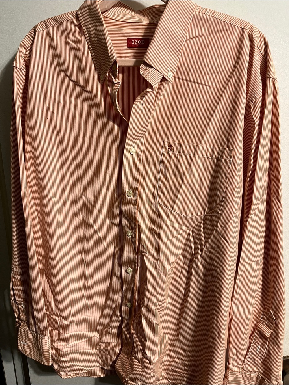 Izod Men's Peach-Striped Long Sleeve Button-Down Shirt